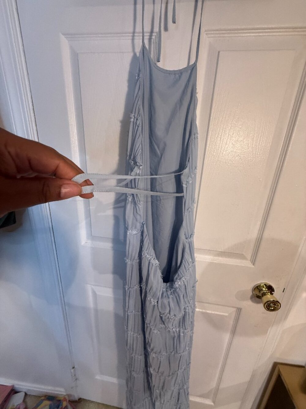 Peppermayo Blue Textured Halter Maxi Dress Open Back XL 10 Resort Coastal - Picture 6 of 6